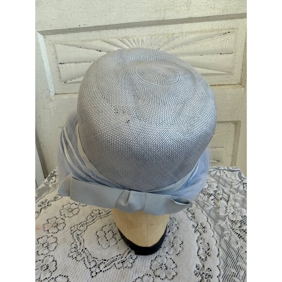 Vintage 50's Straw and Blue Tulle Womens Bucket Hat MOD Fashion - Picture 11 of 12